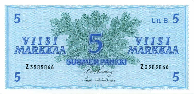 5 Markkaa 1963 Litt.B Z3585866 kl.6